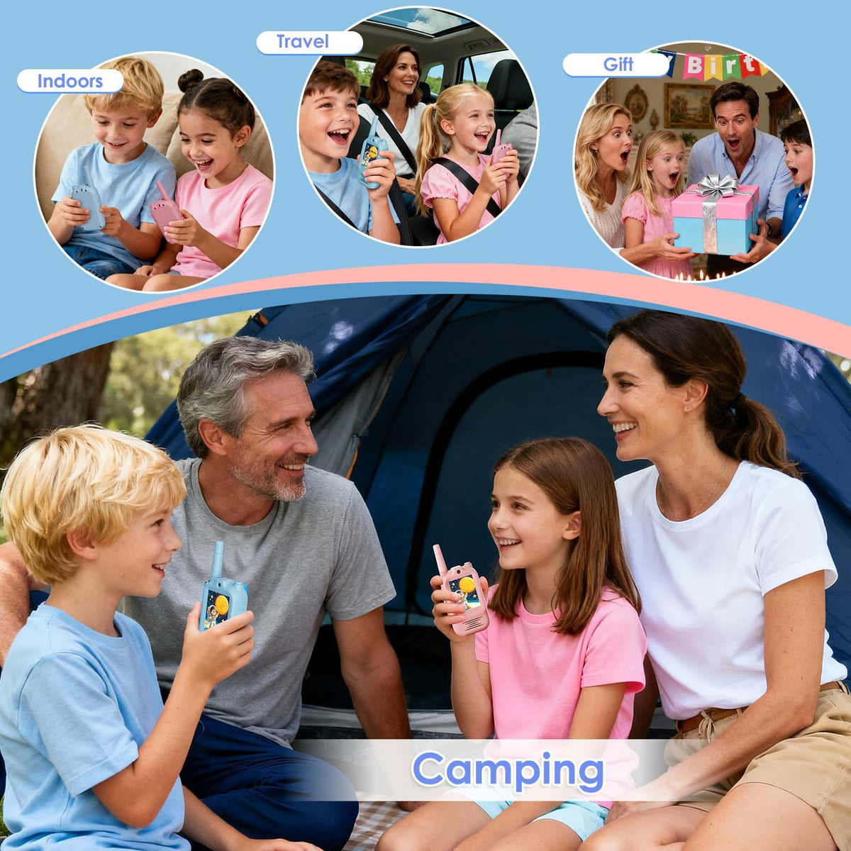 Video Walkie Talkies for Kids Rechargeable, 2 Pack Camera with Screen, Long Range Voice Changer Intercom Toys for Boys Girls 3-12, Outdoor Camping Hiking Christmas Birthday Gifts (Blue+Pink)