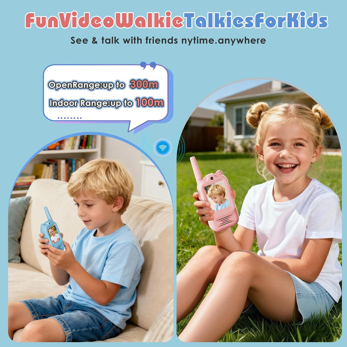 Video Walkie Talkies for Kids Rechargeable, 2 Pack Camera with Screen, Long Range Voice Changer Intercom Toys for Boys Girls 3-12, Outdoor Camping Hiking Christmas Birthday Gifts (Blue+Pink)