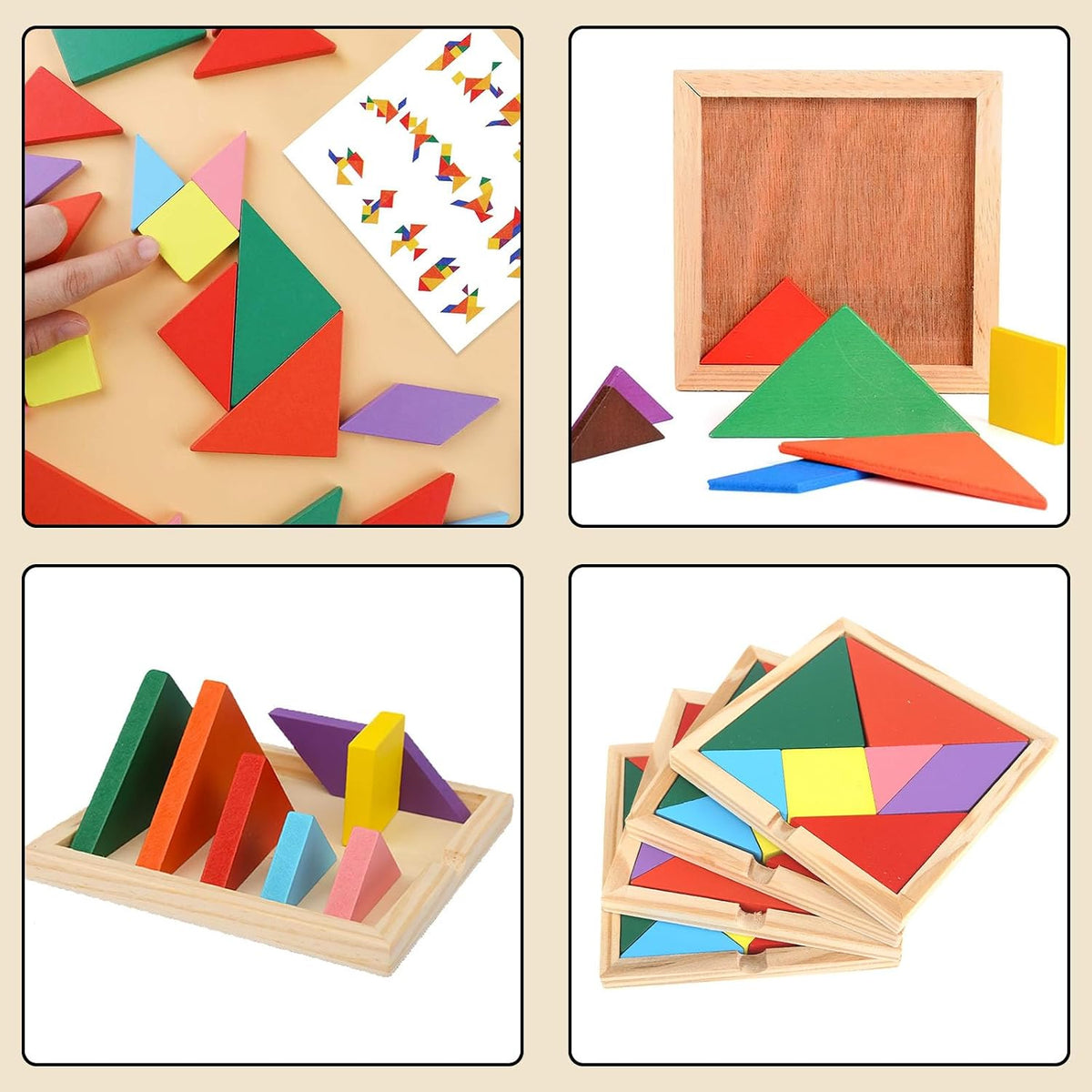 Tangram Puzzle, Wooden, 4PCS