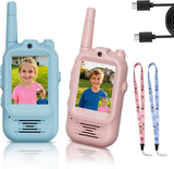 Video Walkie Talkies for Kids Rechargeable, 2 Pack Camera with Screen, Long Range Voice Changer Intercom Toys for Boys Girls 3-12, Outdoor Camping Hiking Christmas Birthday Gifts (Blue+Pink)